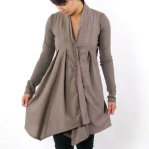 Prairie Underground Womens Asymmetrical Tunic Top S Gray Cotton Button Lagenlook